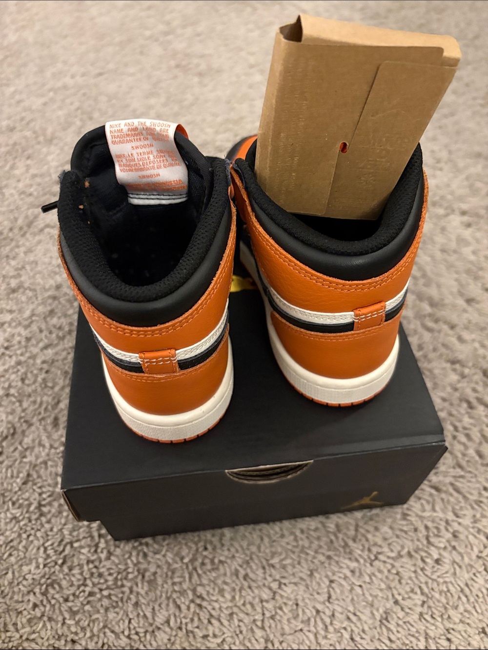 Kids’ Retro Jordan 1 Black and Orange- Shattered Backboard - Picture 3 of 9